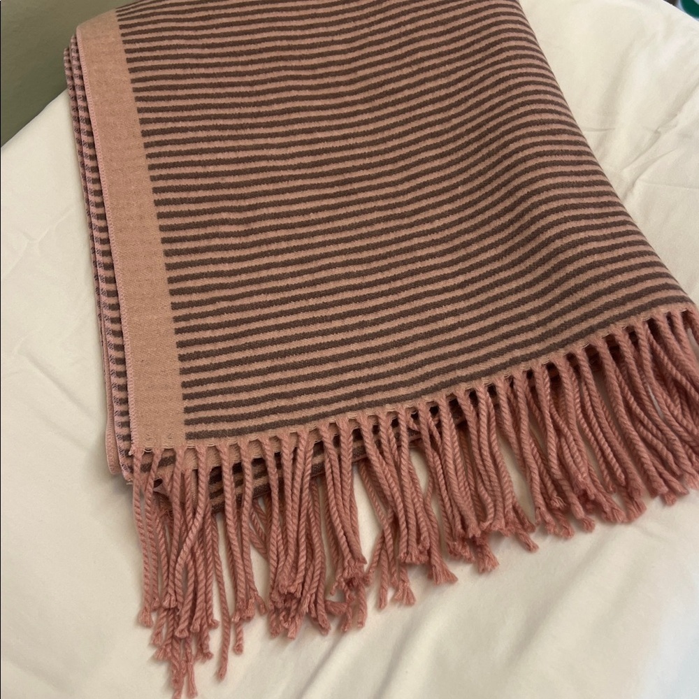 Striped Pink and Brown Fringe Throw Shawl/Scarf 3 ft x 6 ft